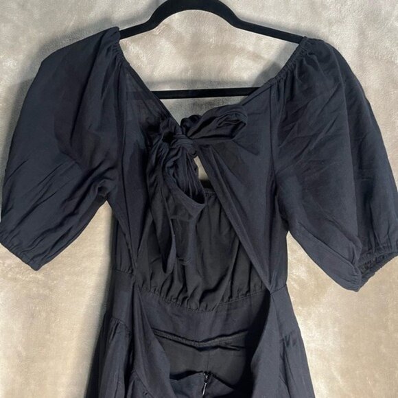 SHEIN Midi Black Backless Cut Out Puff Sleeve Self Tie Smocked Waist Scoop Neck - Picture 6 of 15